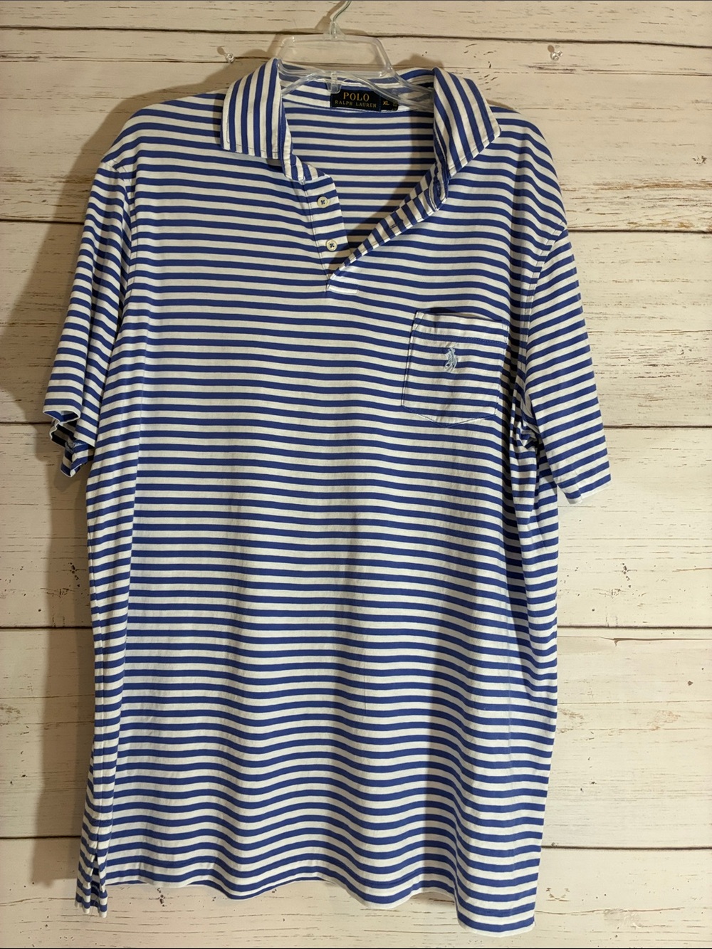 Polo by Ralph Lauren Blue and White Striped Polo with Chest Pocket